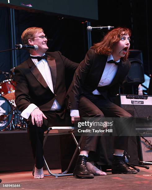 Comedy duo Hot Tub with Kurt and Kristen performs during the 2012 Lacoste L!ve Concert Series the Williamsburg Waterfront on July 19, 2012 in New...