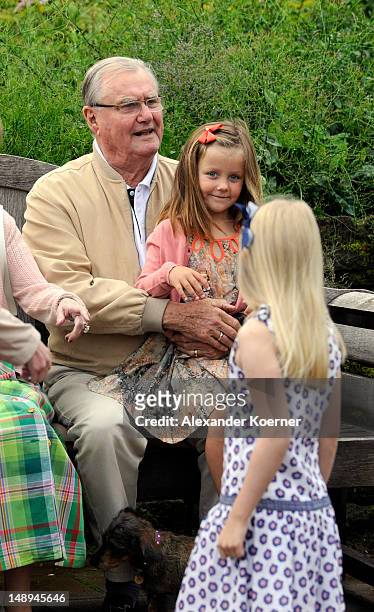 Prince Consort Henrik of Denmark and Princess Isabella pose during a photocall for the Royal Danish family at their summer residence of Grasten Slot...