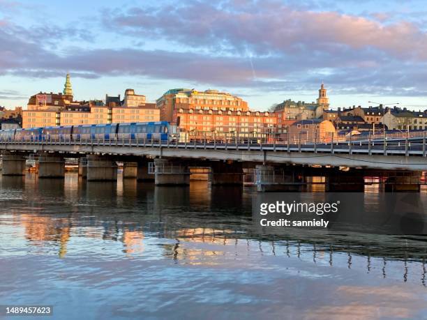 sweden - stockholm - bridge and view on södermalm - stockholm metro stock pictures, royalty-free photos & images
