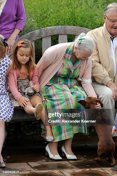 Princess Isabella and Queen Margrethe II. Pose during a photocall for the Royal Danish family at their summer residence of Grasten Slot on July 20,...