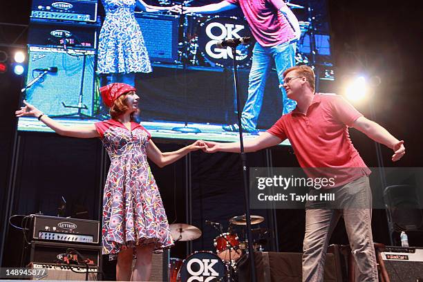 Comedy duo Hot Tub with Kurt & Kristen perform during the 2012 Lacoste L!ve Concert Series the Williamsburg Waterfront on July 19, 2012 in New York...