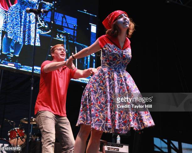 Comedy duo Hot Tub with Kurt & Kristen perform during the 2012 Lacoste L!ve Concert Series the Williamsburg Waterfront on July 19, 2012 in New York...