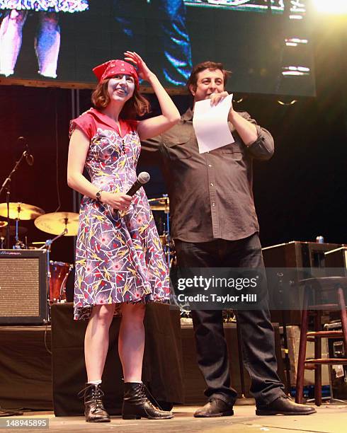 Comedienne Kristen Schaal and comedian Eugene Mirman perform during the 2012 Lacoste L!ve Concert Series the Williamsburg Waterfront on July 19, 2012...