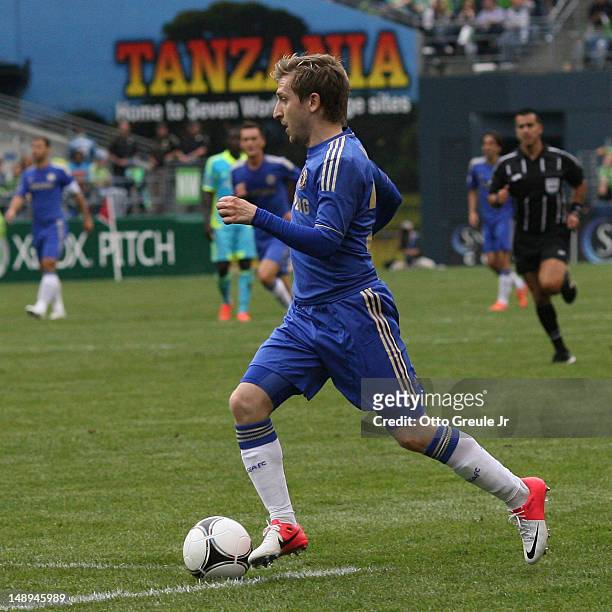 Marko Marin of Chelsea FC dribbles against the Seattle Sounders FC at CenturyLink Field on July 18, 2012 in Seattle, Washington.
