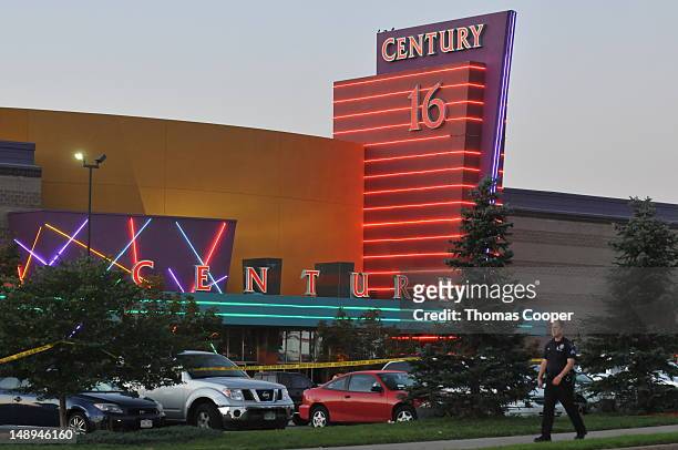 The Century 16 movie theatre is seen where a gunmen attacked movie goers during an early morning screening of the new Batman movie, "The Dark Knight...