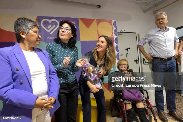 The candidate of Podem-EU to Corts, Marisa Saavedra ; the Minister of Equality, Irene Montero ; the candidate for mayor of Castello, Marisol Barcelo...