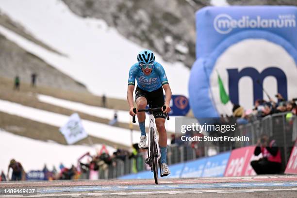 Davide Bais of Italy and Team EOLO-Kometa celebrates at finish line as stage winner during the 106th Giro d'Italia 2023, Stage 7 a 218km stage from...