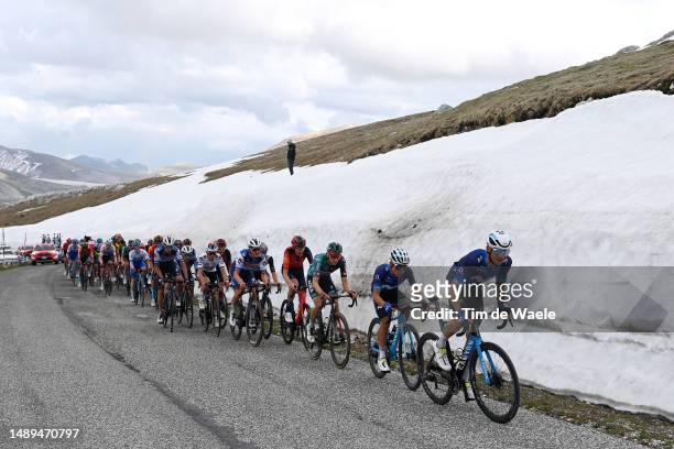 Einer Augusto Rubio of Colombia and Carlos Verona of Spain and Movistar Team lead the peloton climbing to the Campo Imperatore during the 106th Giro...