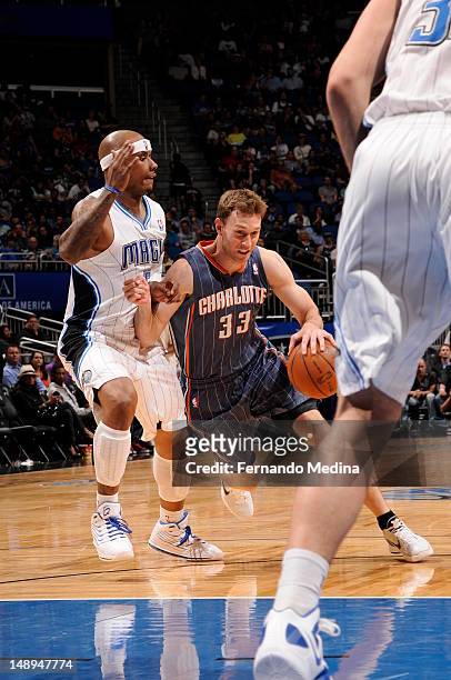 Matt Carroll of the Charlotte Bobcats \,tb\ against the Orlando Magic during the game on April 25, 2012 at Amway Center in Orlando, Florida. NOTE TO...