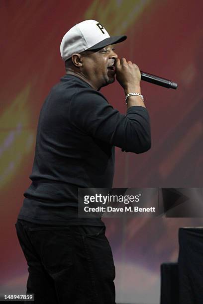 Chuck D performs at "The Art of Rap" European premiere and concert at Hammersmith Apollo on July 19, 2012 in London, England.