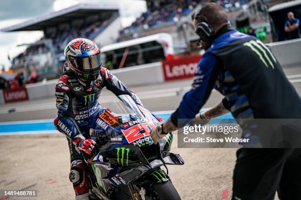 Fabio Quartararo of France and Monster Energy Yamaha MotoGP comes back to his garage during the free practice of MotoGP SHARK Grand Prix de France at...