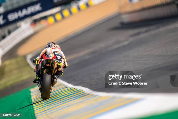 Joan Mir of Spain and Repsol Honda Team rides during the free practice of MotoGP SHARK Grand Prix de France at Bugatti Circuit on May 12, 2023 in Le...