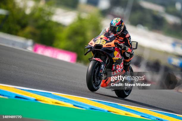 Brad Binder of South Africa and Red Bull KTM Factory Racing rides during the free practice of MotoGP SHARK Grand Prix de France at Bugatti Circuit on...