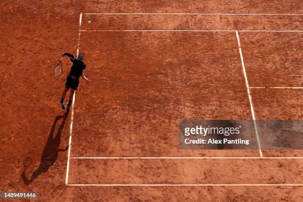Tommy Paul of The United States serves in his men's singles second round match against Christian Garin of Chile during day five of the Internazionali...