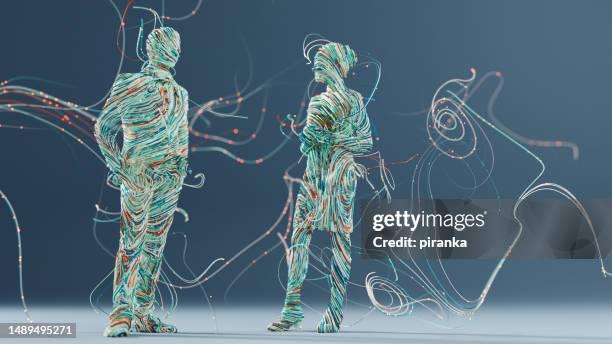 human shapes made of wires - big data flow stock pictures, royalty-free photos & images