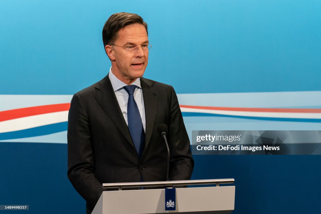 Mark Rutte Press Conference Dutch Prime Minister Mark Rutte during a Delivers Press Conference on ...