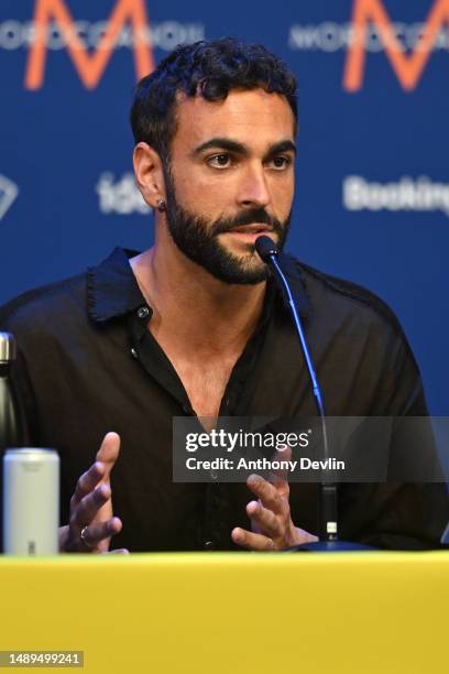 Marco Mengoni, representative for Italy, during the Big 5 and Ukraine Media Conference for the Eurovision Song Contest 2023 at M&S Bank Arena on May...