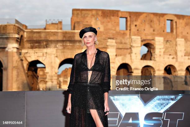 Charlize Theron attends the "Fast X" Premiere at Colosseo on May 12, 2023 in Rome, Italy.