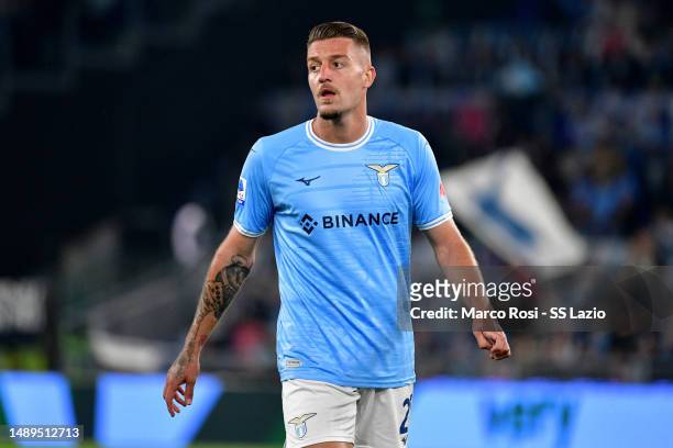 Sergej Milinkovic Savic of SS Lazio during the Serie A match between SS Lazio and US Lecce at Stadio Olimpico on May 12, 2023 in Rome, Italy.