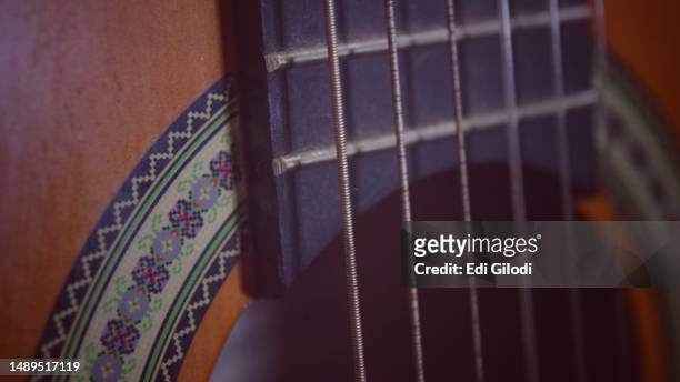 close up view of guitar strings - musical instrument string stock pictures, royalty-free photos & images