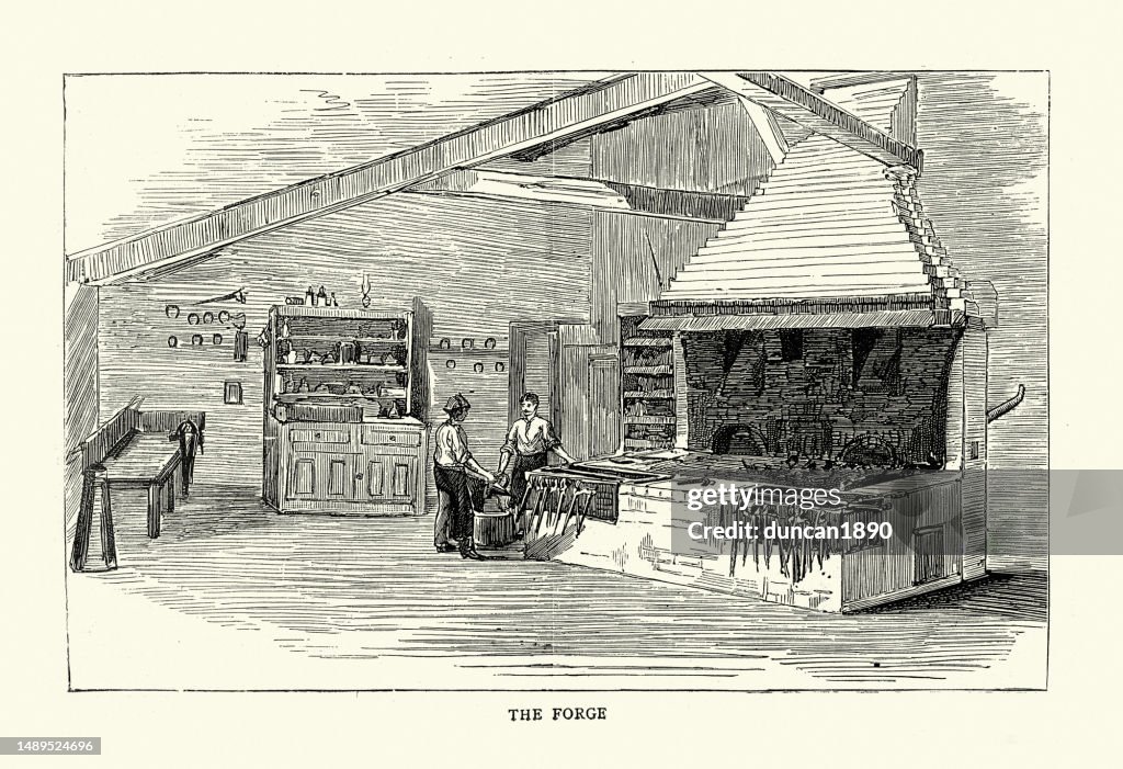 The blacksmiths, farriers, forge, Royal Agricultural College, Cirencester, Victorian, 19th Century, 1880s