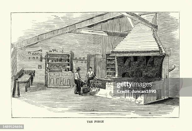 the blacksmiths, farriers, forge, royal agricultural college, cirencester, victorian, 19th century, 1880s - smith college stock illustrations