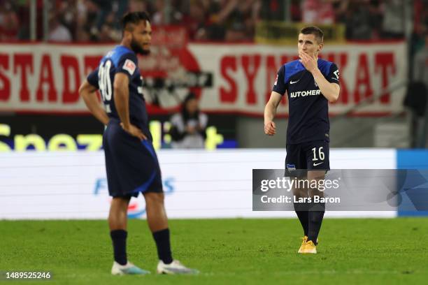 Wilfried Kanga of Hertha BSC looks dejected during the Bundesliga match between 1. FC Köln and Hertha BSC at RheinEnergieStadion on May 12, 2023 in...