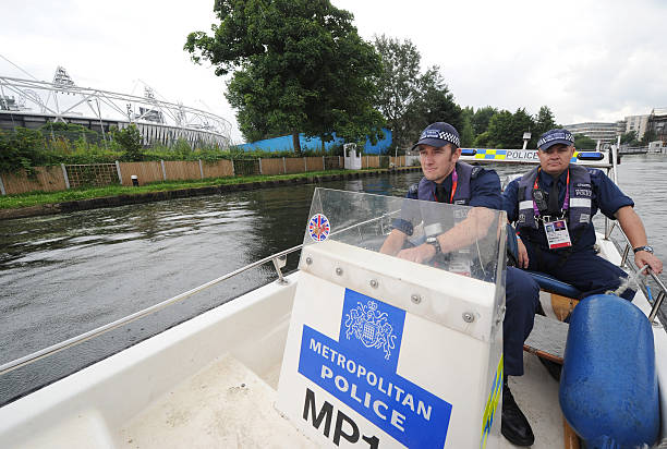 GBR: Police Patrol Olympic Stadium Waterways Ahead Of The London 2012 Olympics