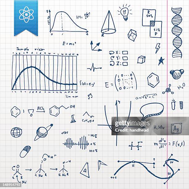 bildbanksillustrationer, clip art samt tecknat material och ikoner med graphing paper with several scientific doodles - räkna