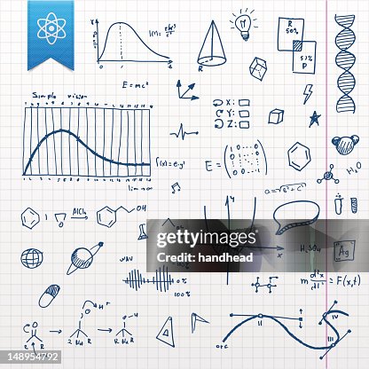Graphing paper with several scientific doodles Graphing paper with several scientific doodles
