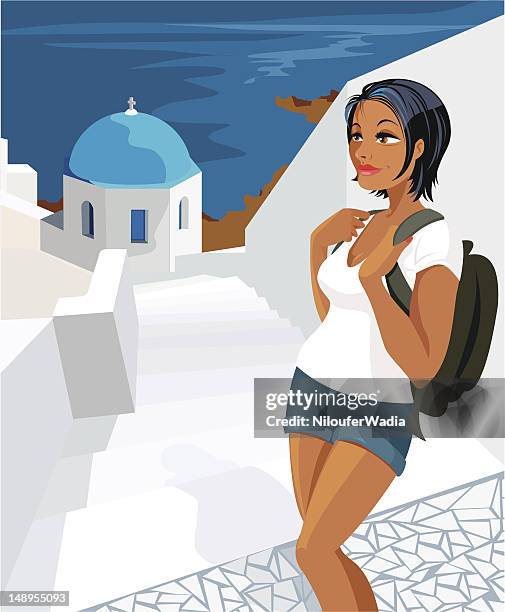 tourist in greece - santorini 幅插畫檔、美工圖案、卡通及圖標
