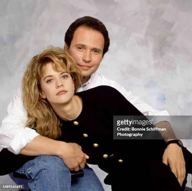 American actors Meg Ryan and Billy Crystal pose for a portrait in Los Angeles, California, circa 1989. Ryan and Crystal starred in the 1989...