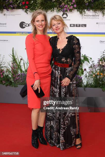 Susanne Bormann and Isabell Gerschke arrive for the 73rd Lola - German Film Award at Theater am Potsdamer Platz on May 12, 2023 in Berlin, Germany.