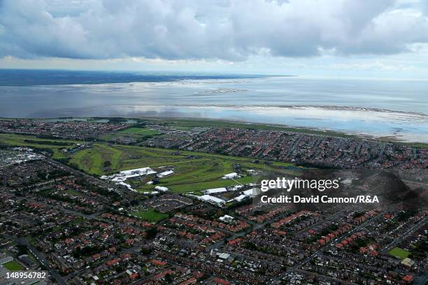 Aerial view of the links and surrounding area during the second round of the 141st Open Championship at Royal Lytham & St Annes Golf Club on July 20,...