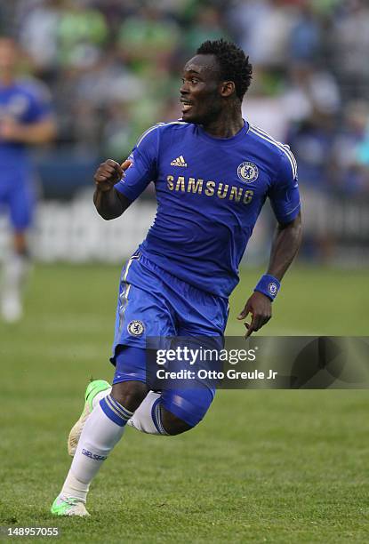 Michael Essien of Chelsea FC follows the play against the Seattle Sounders FC at CenturyLink Field on July 18, 2012 in Seattle, Washington.