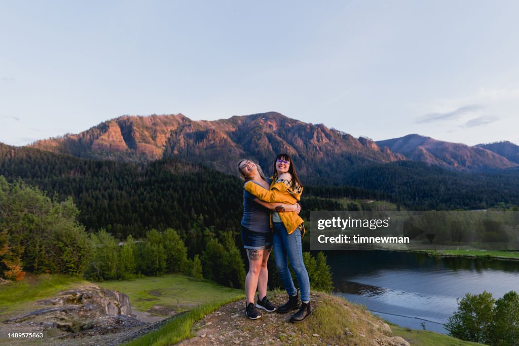 Friends Enjoying Springtime In Oregon Pacific Northwest High-Res Stock ...