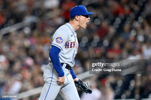 Drew Smith of the New York Mets celebrates after a 3-2 victory against the Washington Nationals at Nationals Park on May 12, 2023 in Washington, DC.