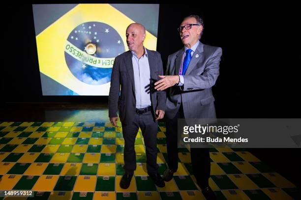 Rafael Cardoso, curator of the exhibition and Carlos Arthur Nuzman, President of Rio 2016 and the Brazilian Olympic Committee talk during the...