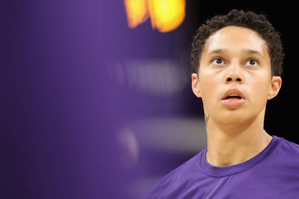 Brittney Griner of the Phoenix Mercury warms up before the WNBA game against the Los Angeles Sparks at Footprint Center on May 12, 2023 in Phoenix,...