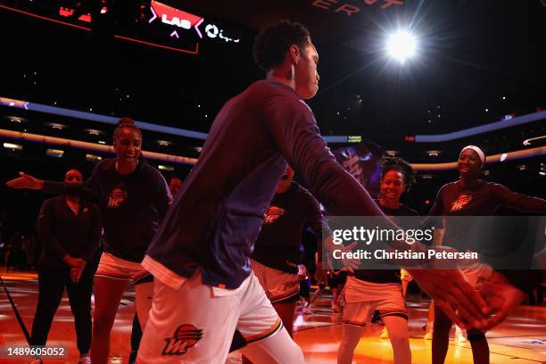 Brittney Griner of the Phoenix Mercury is introduced to the WNBA game against the Los Angeles Sparks at Footprint Center on May 12, 2023 in Phoenix,...