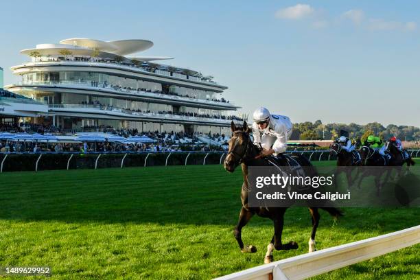 Michael Dee riding Lunar Flare winning Race 7, the Lexus Andrew Ramsden, during Melbourne Racing at Flemington Racecourse on May 13, 2023 in...