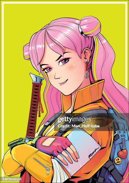illustrations, cliparts, dessins animés et icônes de personnage de style anime - cartoon swords