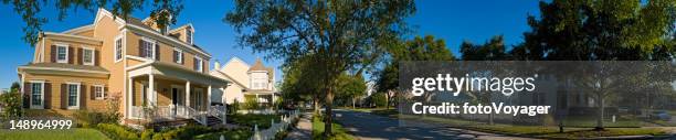 serene summer suburbs - panoramic stock pictures, royalty-free photos & images