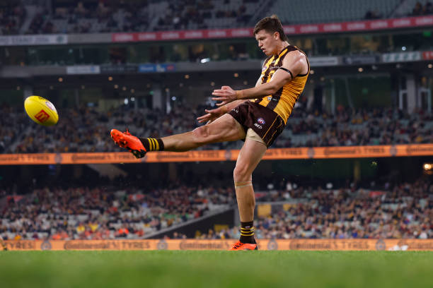 Mitch Lewis of the Hawks kicks for goal during the round nine AFL match between Hawthorn Hawks and Melbourne Demons at Melbourne Cricket Ground, on...