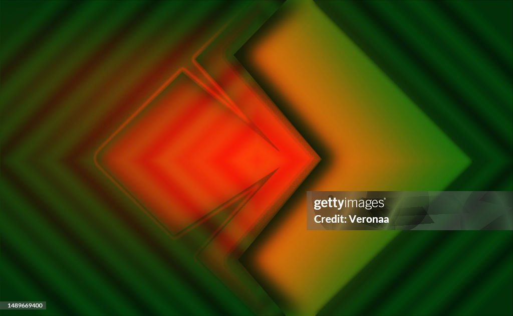 Fundo luminoso abstrato. Design verde escuro com iluminação laranja.