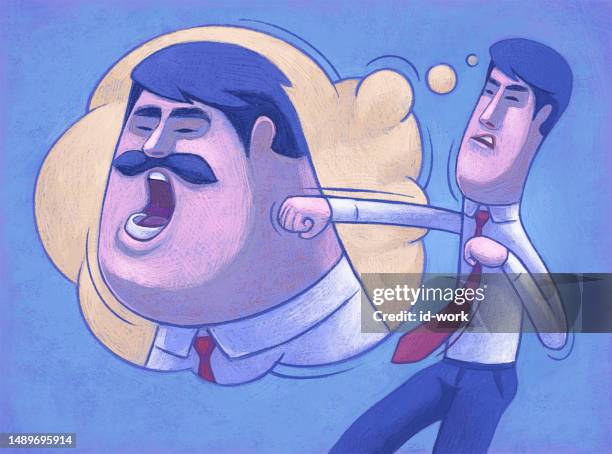 businessman punching boss from imagination - friendly rivalry stock illustrations