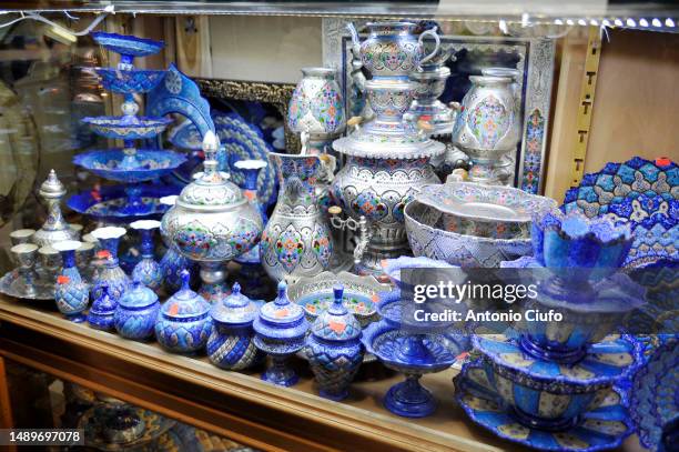 craft shop in isfahan, iran - copperplate engraving stock pictures, royalty-free photos & images