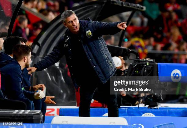 Nick Montgomery coach of the Mariners during the first leg of the A-League Men's Semi Final between Adelaide United and Central Coast Mariners at...