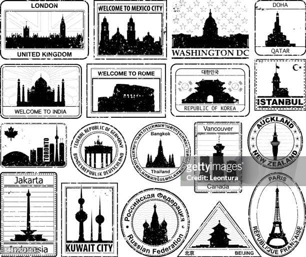 illustrations, cliparts, dessins animés et icônes de timbres de passeport - doha