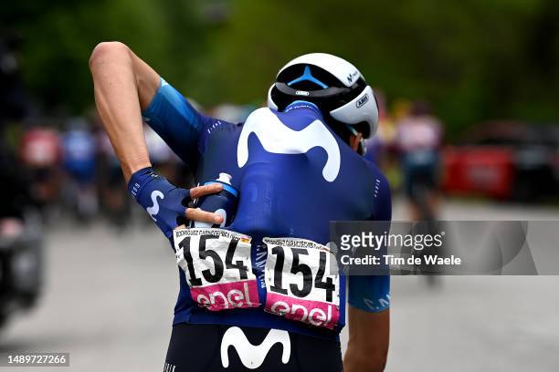 Óscar Rodríguez of Spain and Movistar Team picks bottles from the team car during the 106th Giro d'Italia 2023, Stage 8 a 207km stage from Terni to...